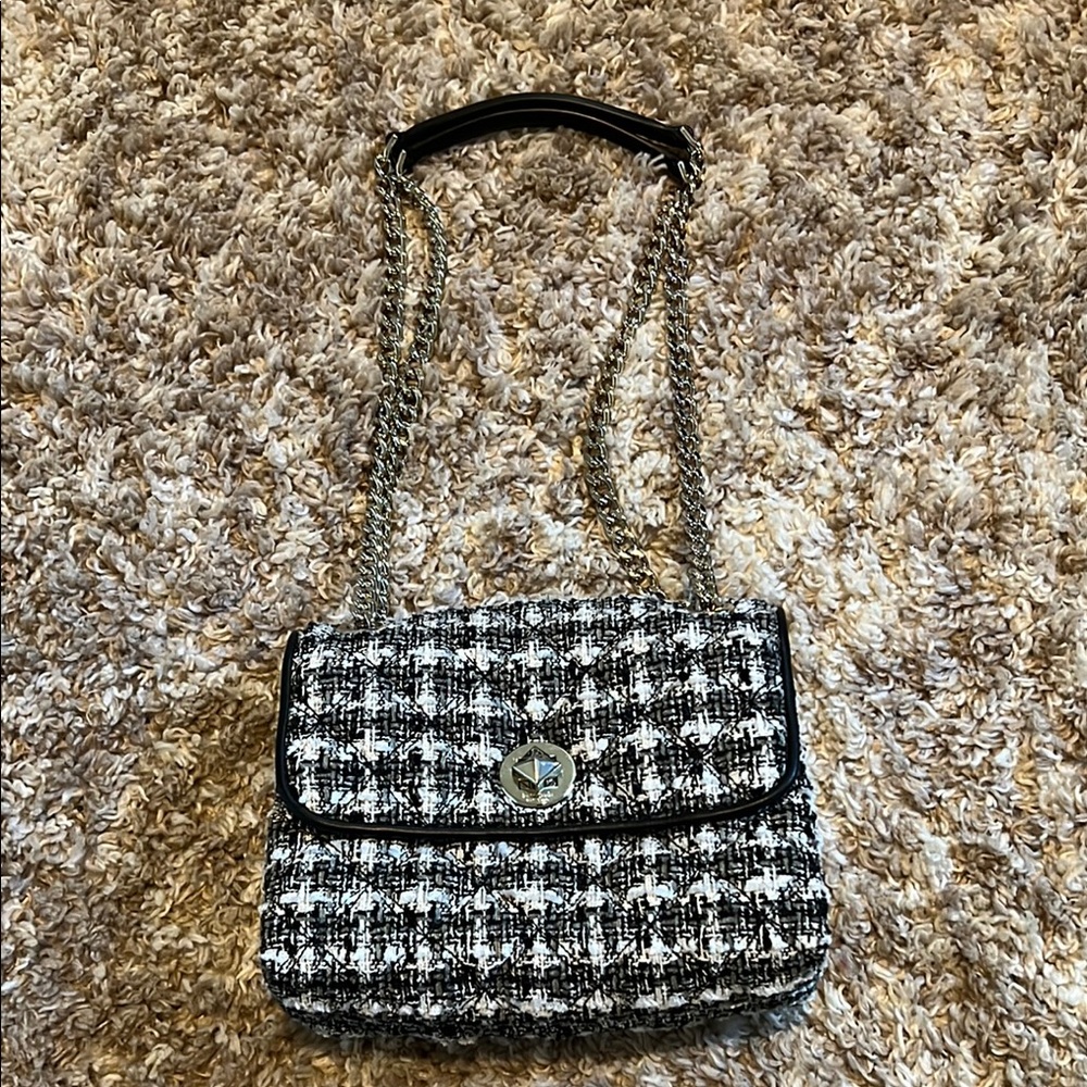 Chic Black and White Tweed Shoulder Bag
